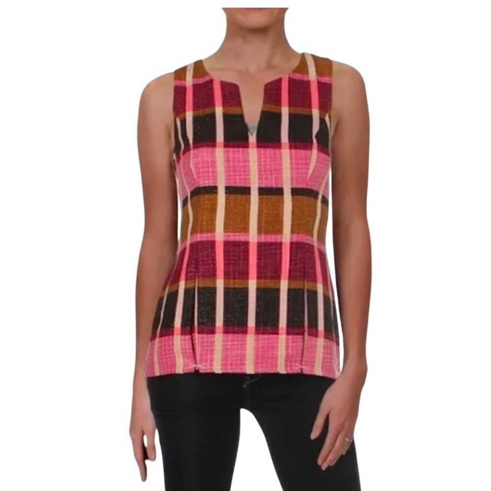 Julie Brown NYC Sloane Plaid Sleeveless Top 10 Office CareerSummer Pink